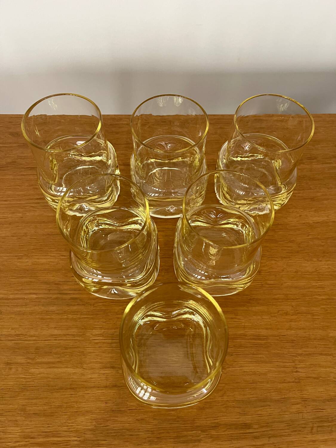 Set of 6 vintage yellow whisky glasses