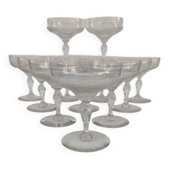 12 Baccarat crystal champagne glasses, 19th century.