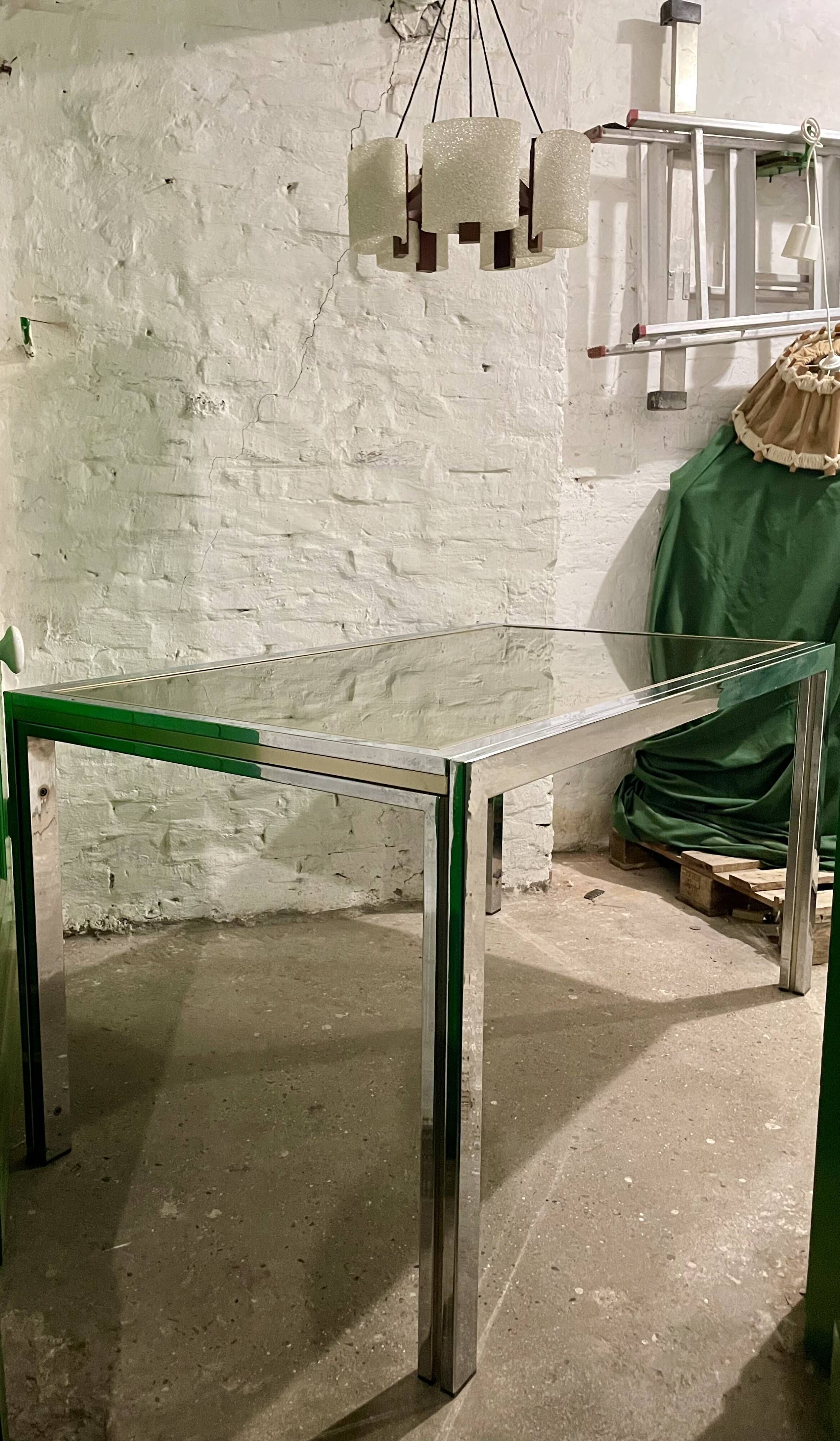 Chrome metal dining table with smoked glass dlg Romeo Rega