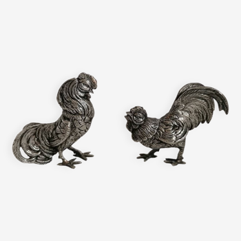 Duo of silver-plated roosters