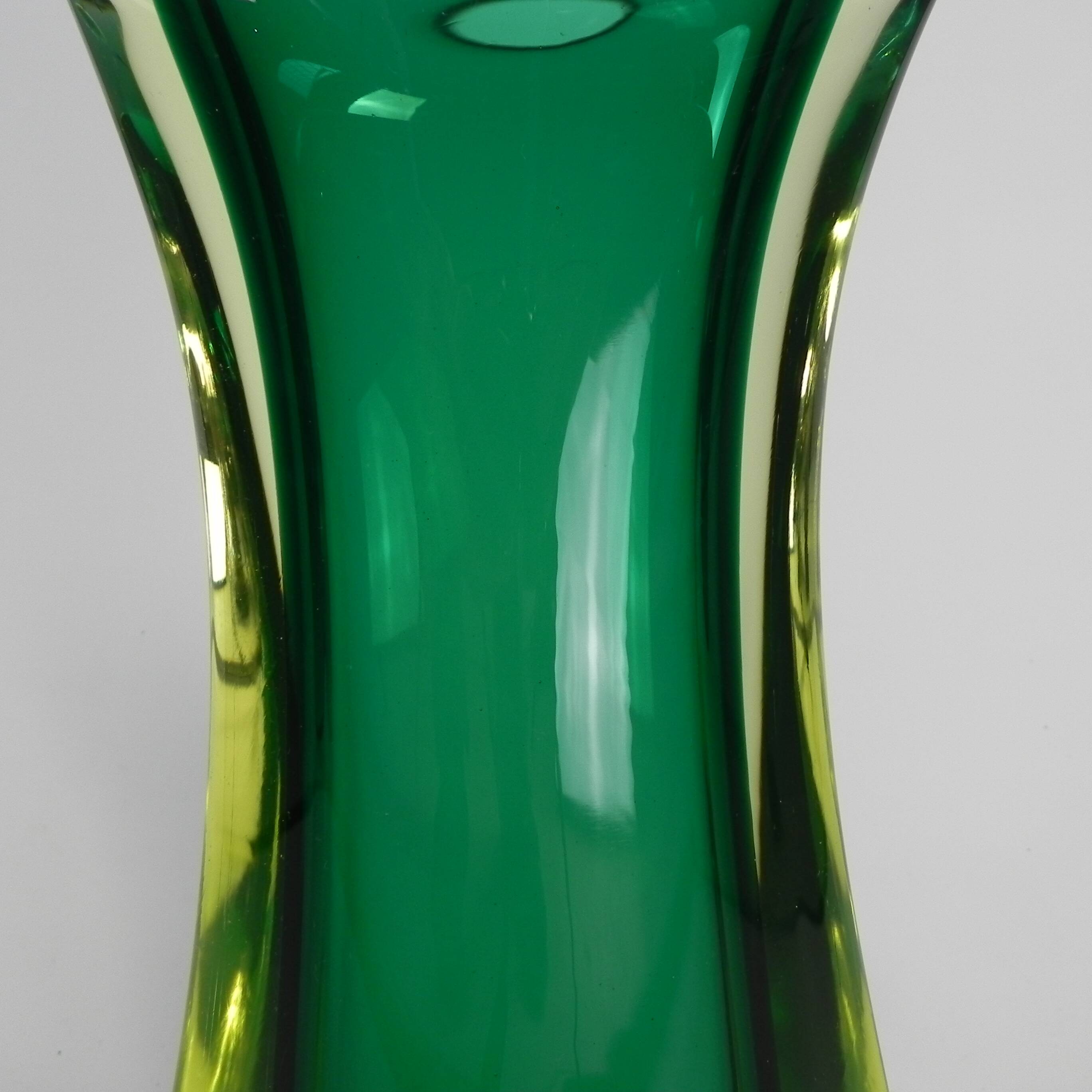 Murano Sommerso vase in green and amber yellow glass, 1960s