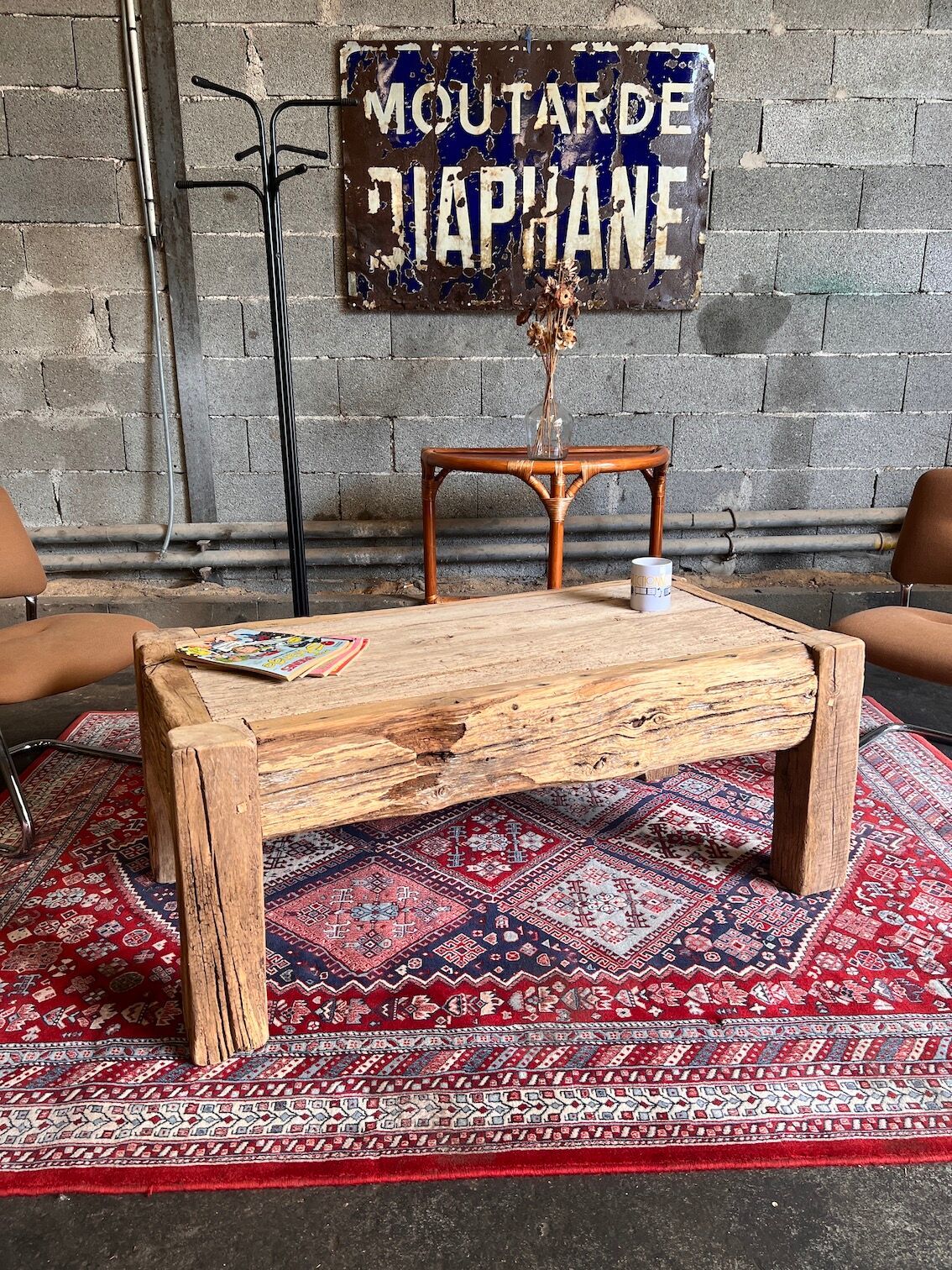 Artisanal vintage coffee table in solid wood