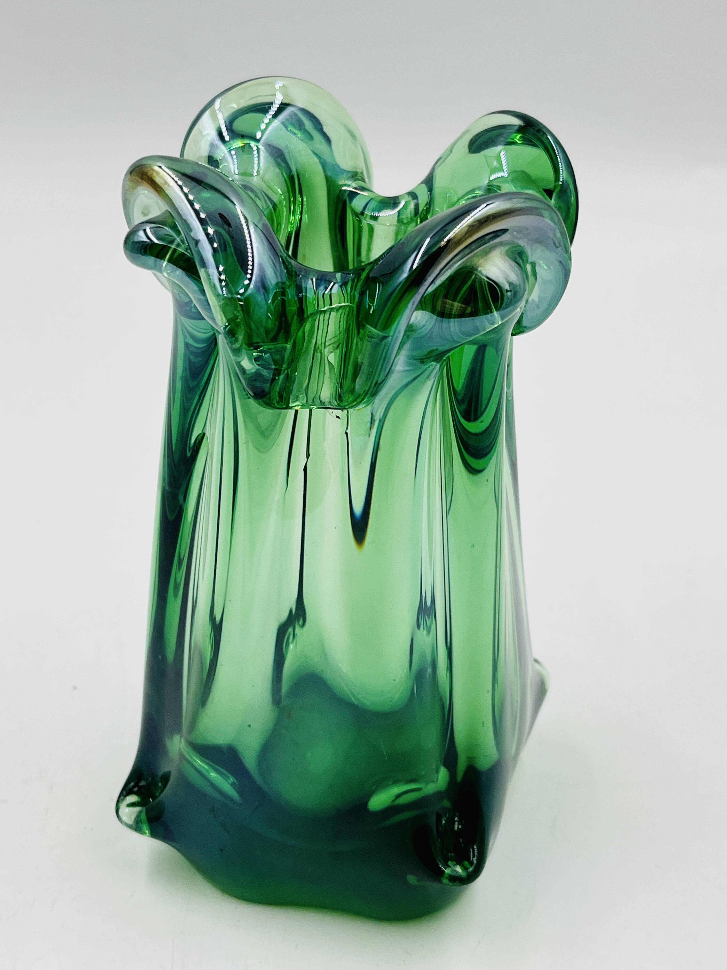 Sculptural blown glass vase from Bohemia attributed to Jan Beránek.