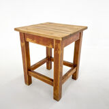 1950's Square Wooden Stool of Footrest with Original Paint, Czechoslovakia