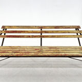 Vintage Industrial Slatted Bench with Original Patina