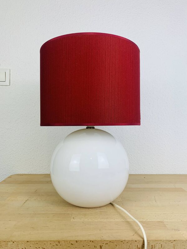 Lampe boule céramique blanche et rouge, années 80