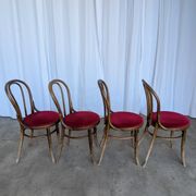 Set of 4 Vintage Bentwood Bistro Chairs, Red Upholstery