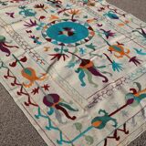 White blue multicoloured kilim suzani rug – 240x170 cm