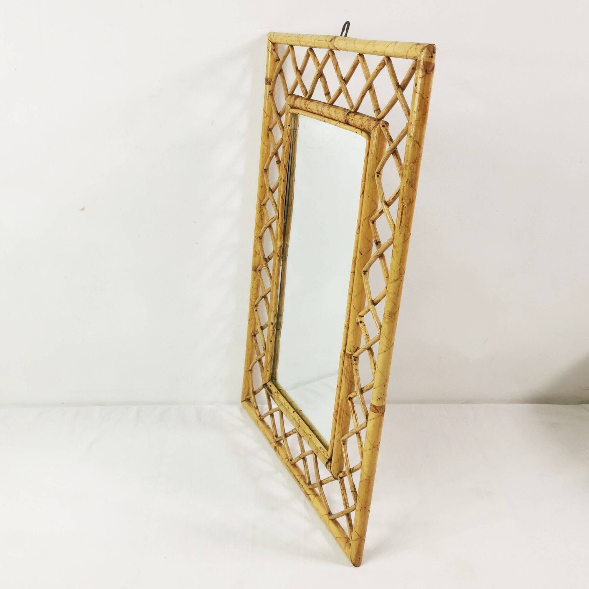 Mid Century Bamboo and Rattan Wall Mirror, Italy, 1960s