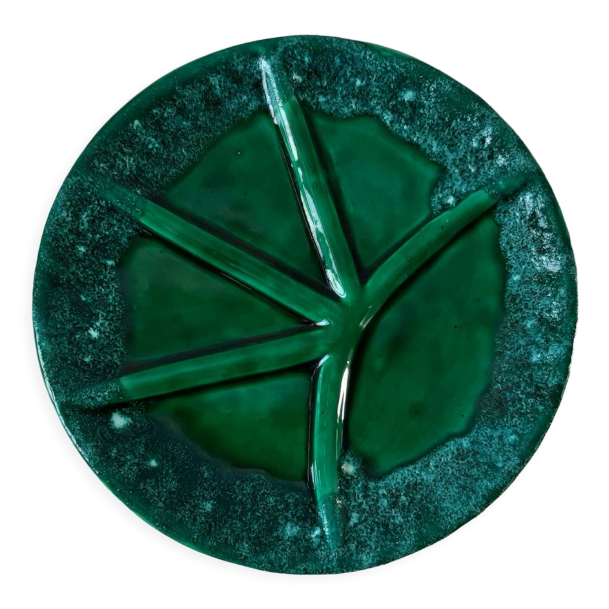 Plat Vallauris en céramique vert années 50-60