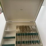 Set of 12 cutlery, 6 soup spoons and 6 forks in silver-plated metal, hallmark 84 and hallmark
