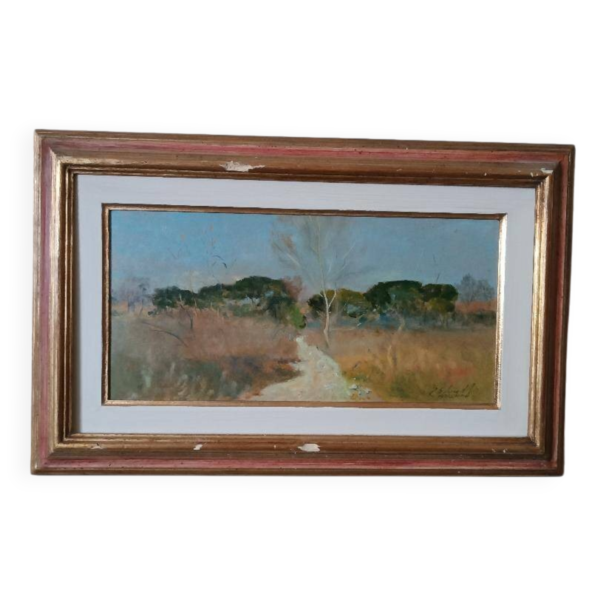 Peinture à l'huile paysage en carton maremme Bruno Loretti (Livourne 1940)