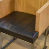 Set of 6 designer armchairs in oak and leather from the 1980s.