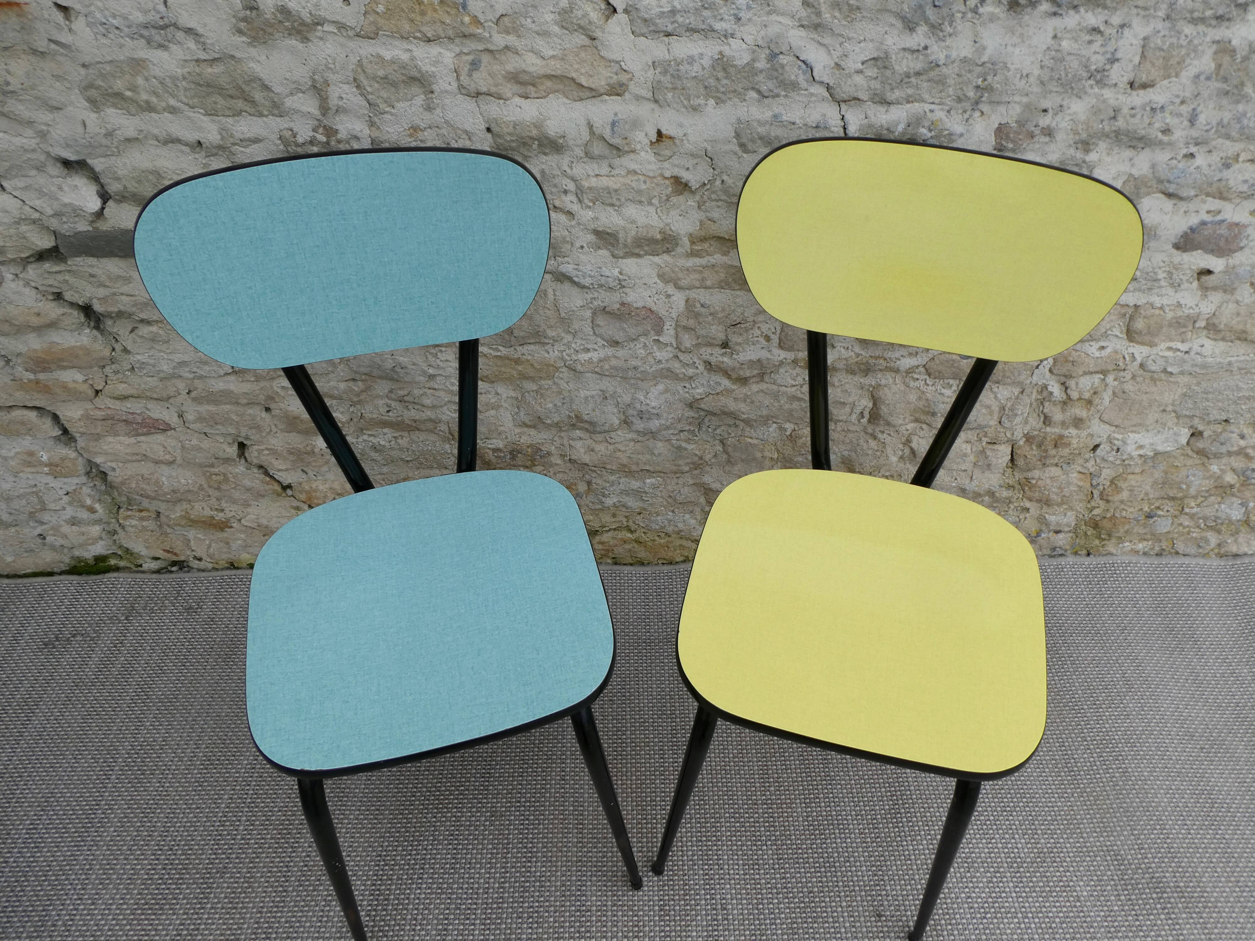Pair of formica chairs with black tapered legs, 60s