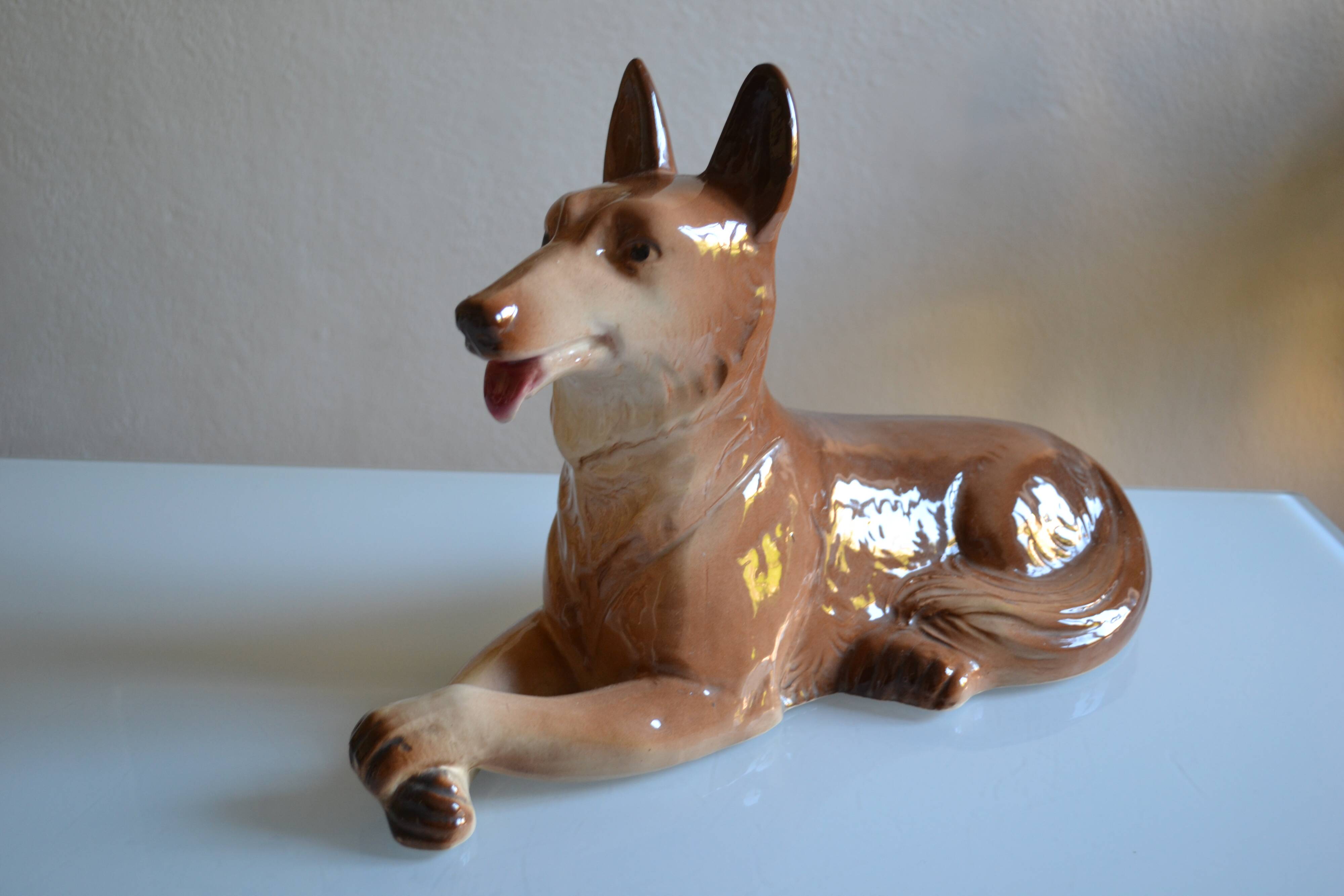 Wolf Dog German Shepherd Ceramic Saint Clément L 39 cm H 26 cm