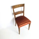 Set of Ten Orange Fabric Upholstery and Walnut Dining Chairs, Italy