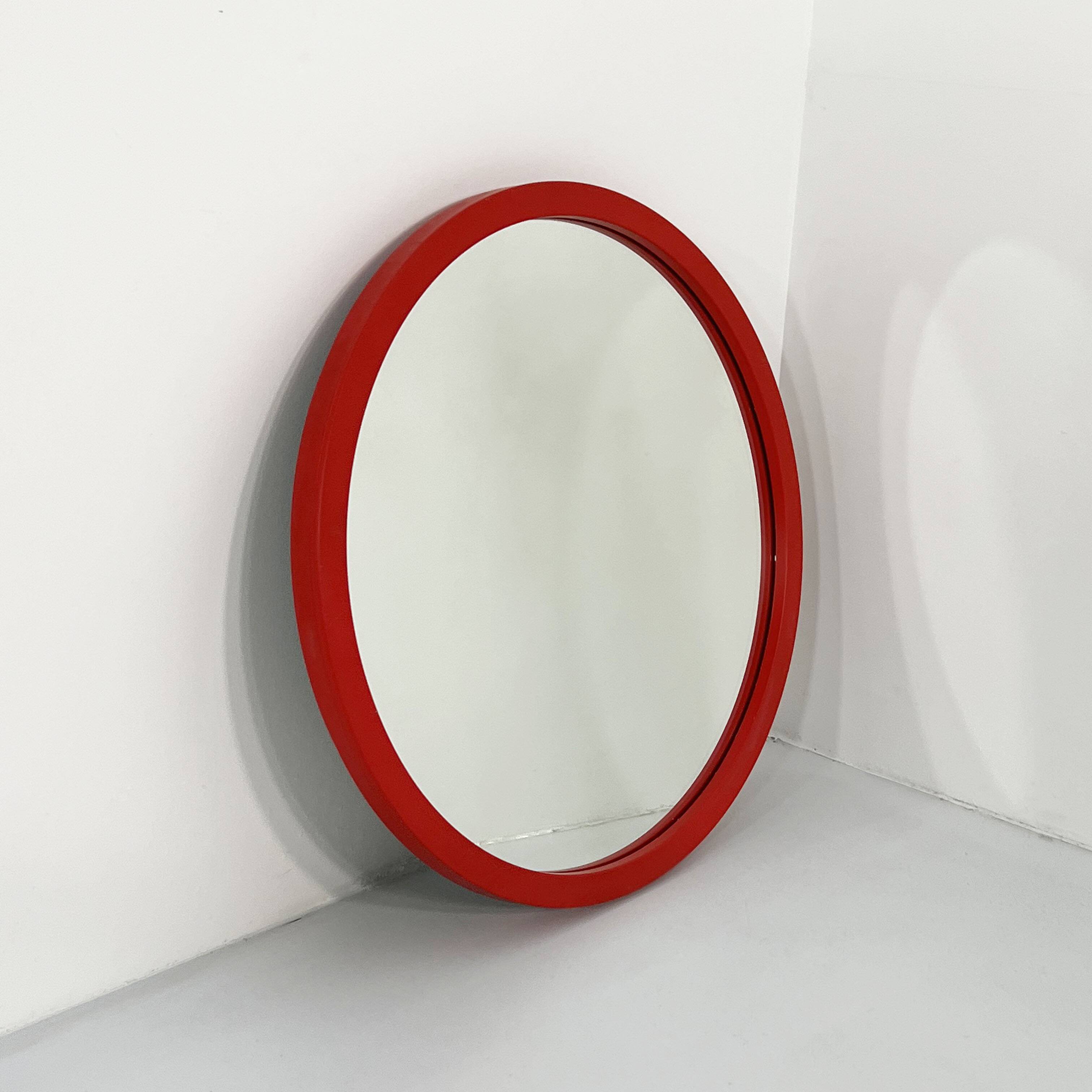 Kartell red round mirror 1980s