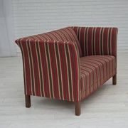 1960s, Danish 2-seater sofa, striped red/multicolor furniture wool.