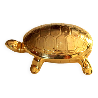 Metal and ceramic pill box in the shape of a turtle, vintage from the 1970s