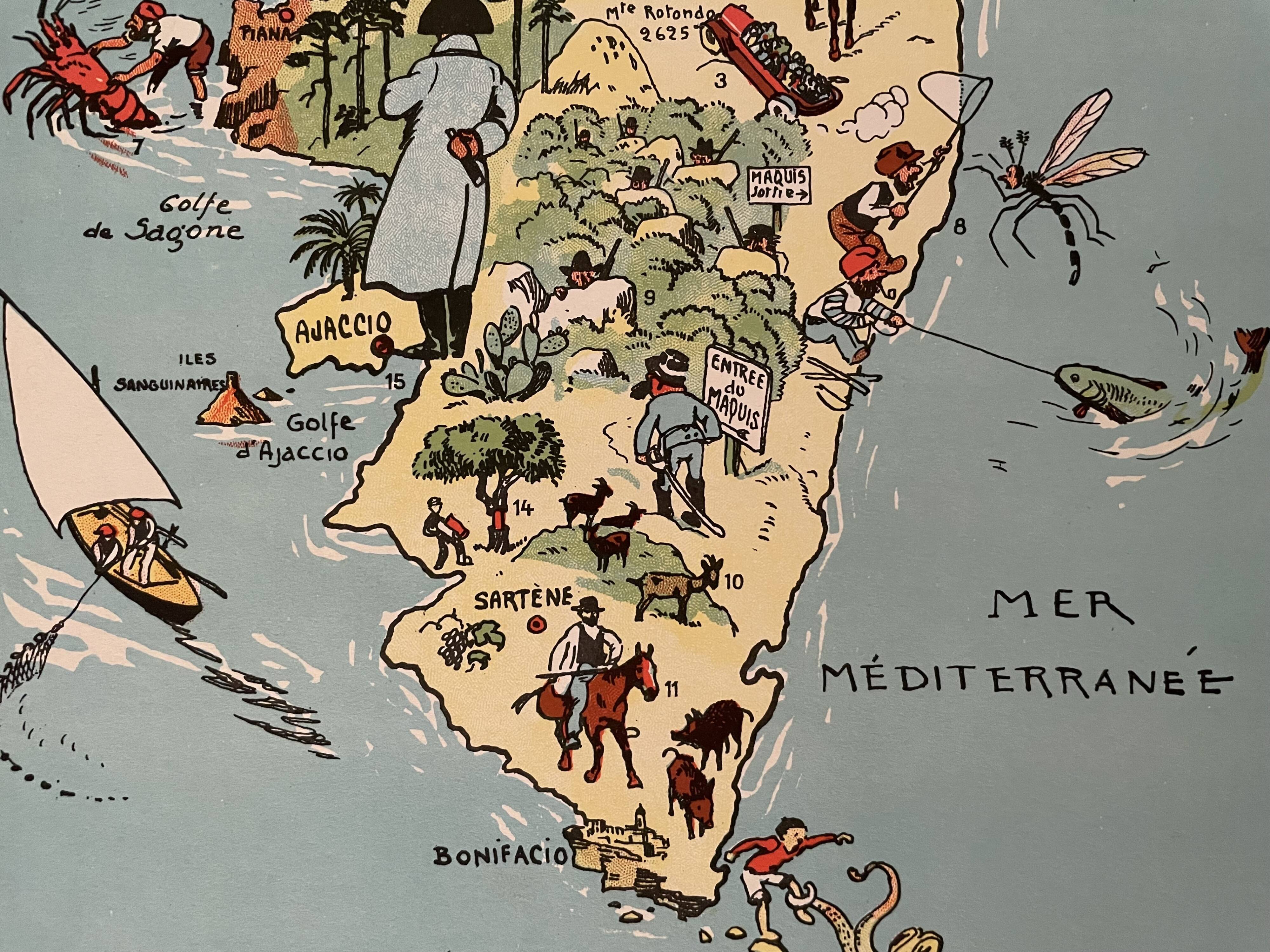 Old illustrated map of Corsica - JP Pinchon