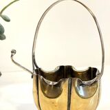 silver metal sugar bowl with gold patina