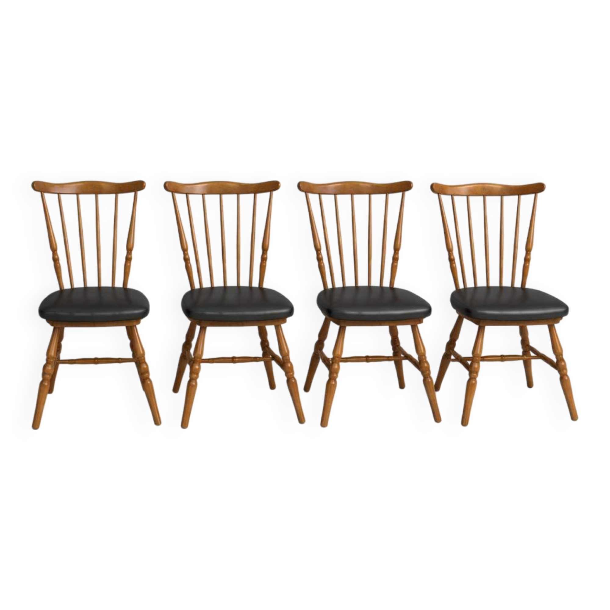 Lot de 4 chaises Baumann « Menuet » – hêtre teinté et skaï noir – design fr