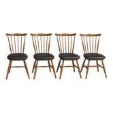 Lot de 4 chaises Baumann « Menuet » – hêtre teinté et skaï noir – design fr