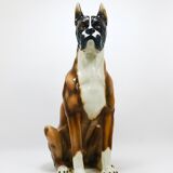 Life-size boxer dog statue in majolica, glazed ceramic, Italy, 1970s.
