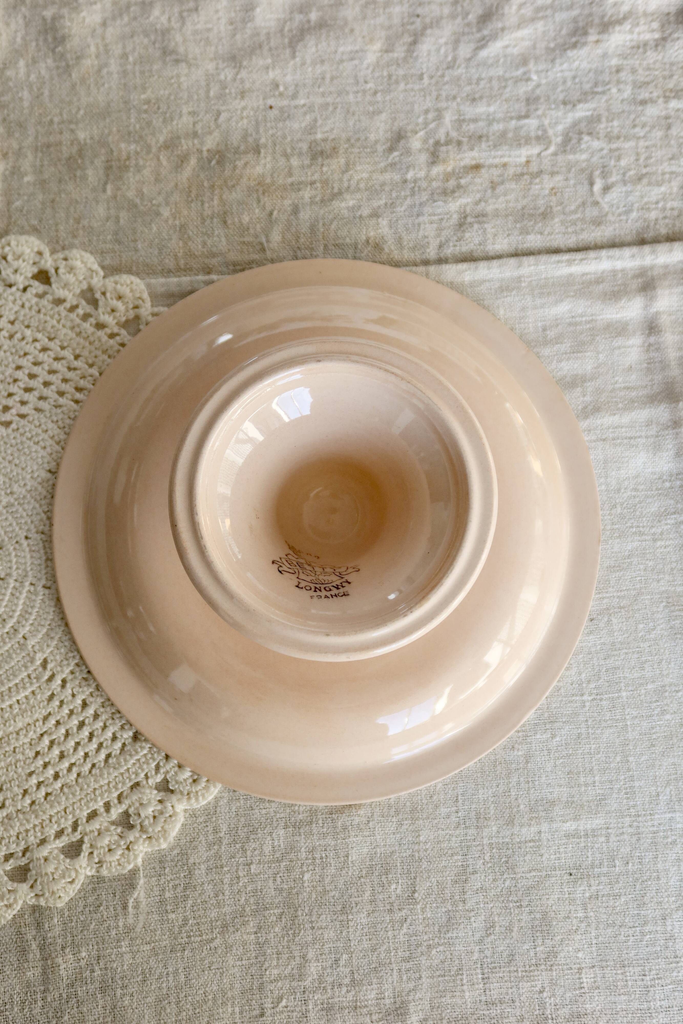 Antique Longwy compote in pink earthenware - Betty series - Art Deco design