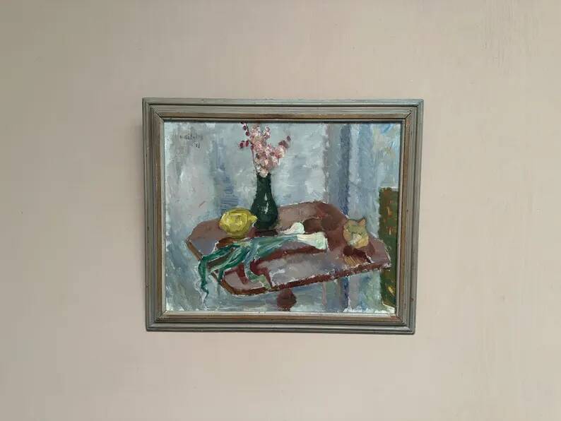 Original Swedish Oil on Panel – "Vase and Vegetables" by Arne Kilsby – Signed – Vintage and Framed – 54 × 46 cm (21.3" × 18.1")