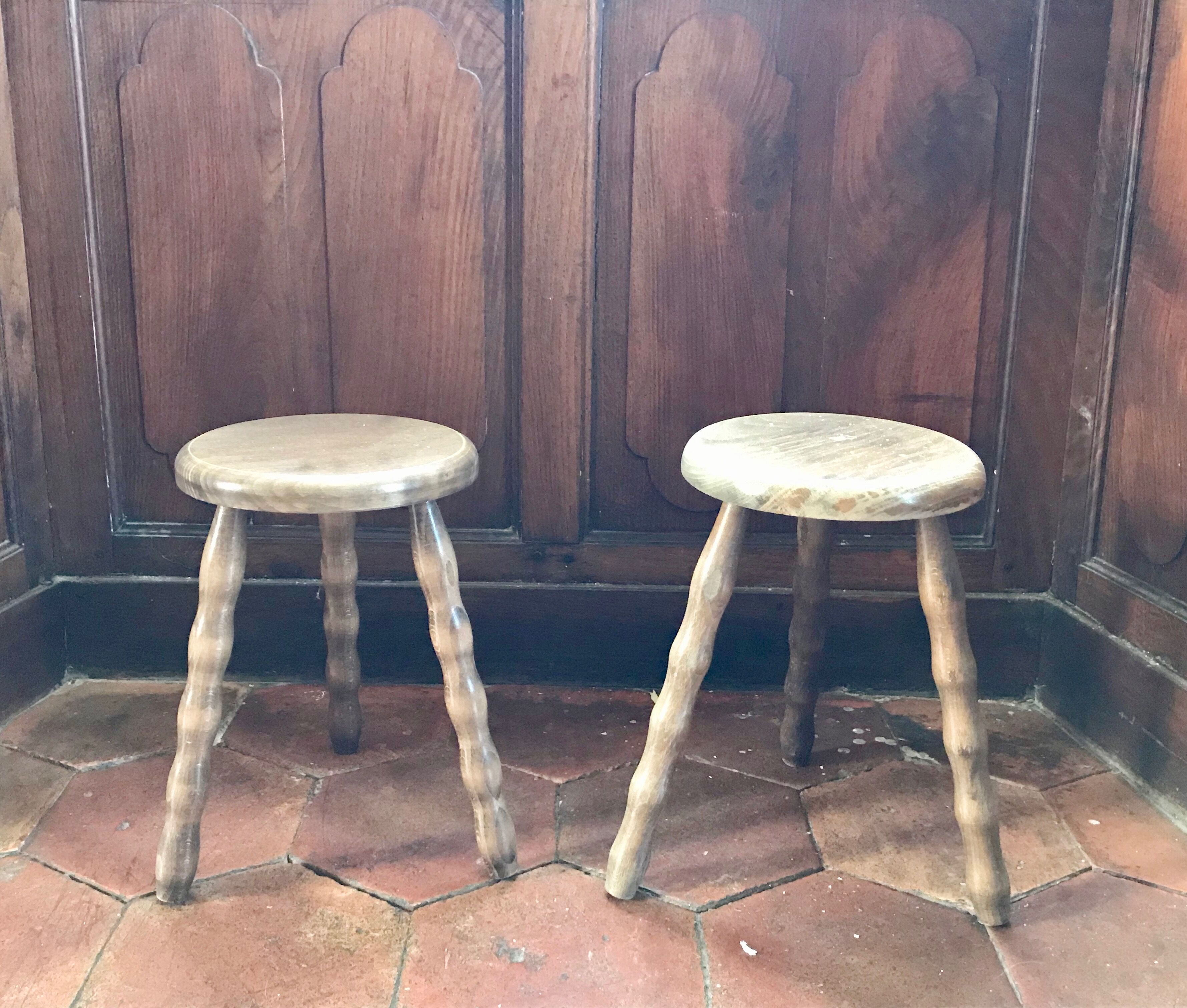 2 wooden tripod stool
