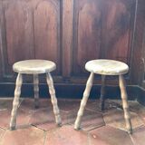 2 wooden tripod stool