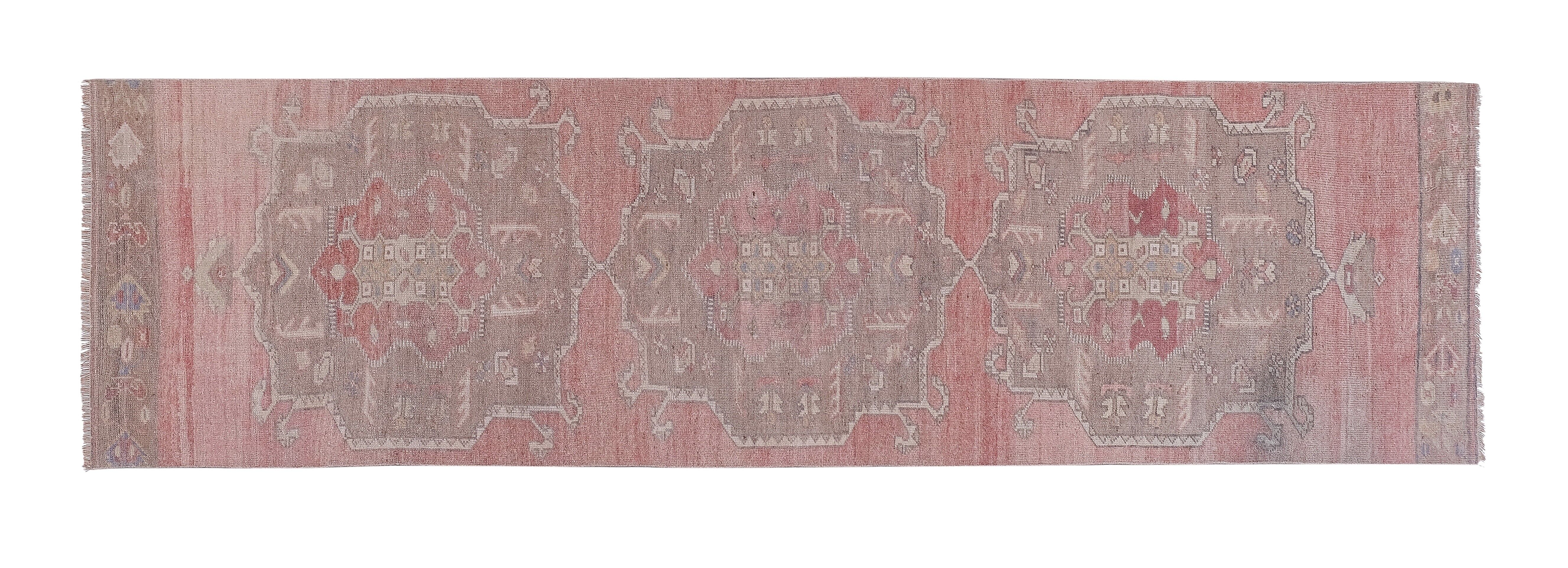 Vintage Turkish rug from Oushak, hand-woven 100x353 cm