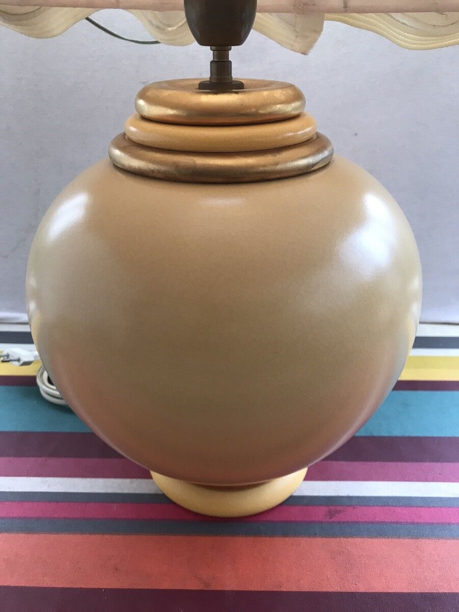 Vintage kostka lamp ceramic honey & gold + draped fabric shade burgundy