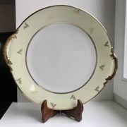 Cream and golden cake dish Limoges porcelain 50s