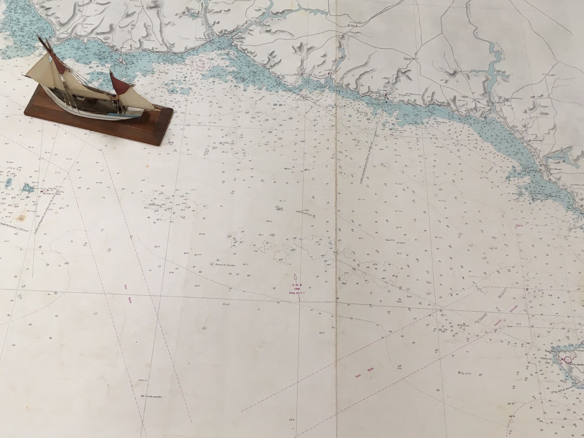 Ancient south Brittany marine map from Trevignon to Lorient