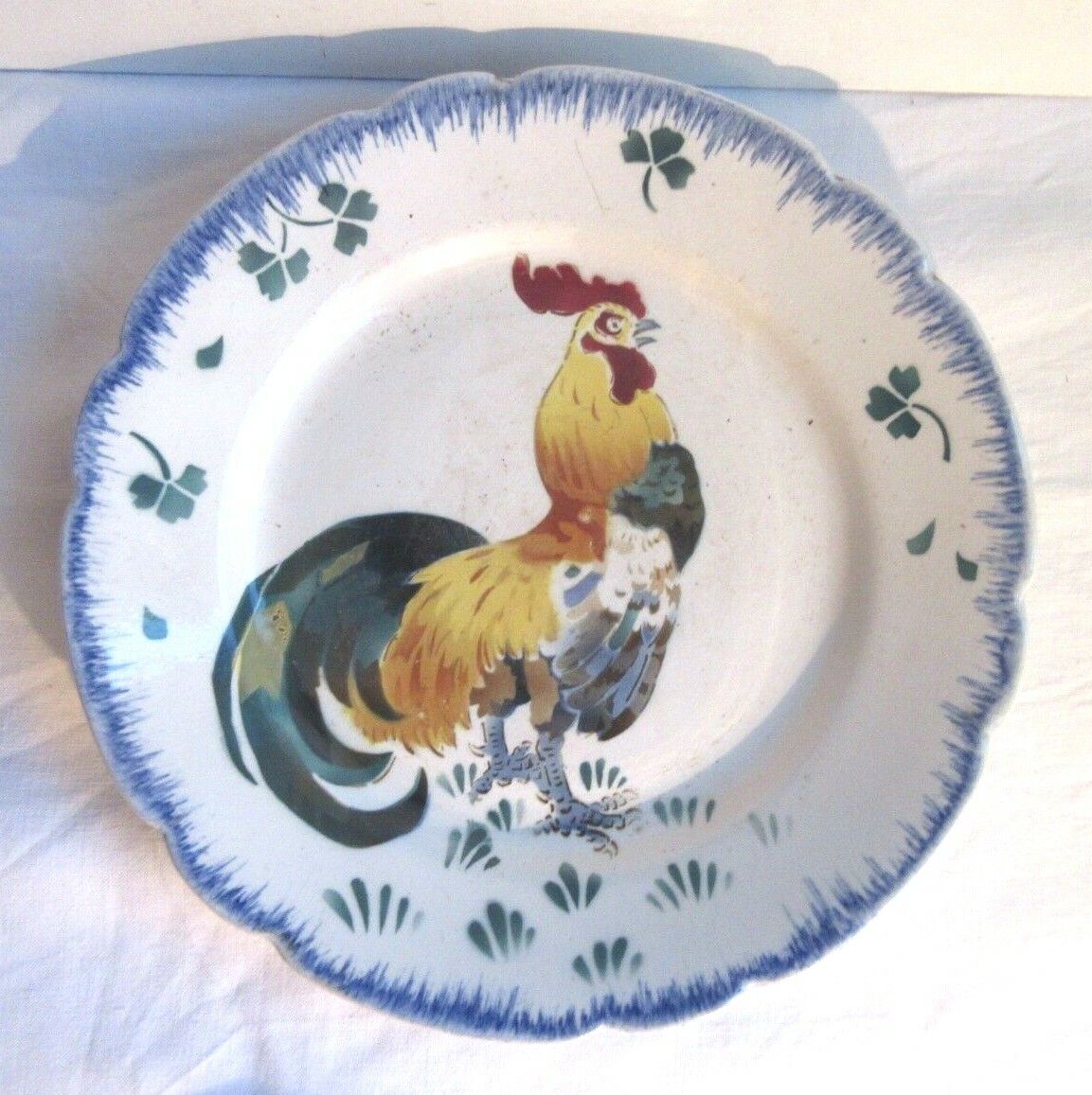 Polychrome plate signed Lunéville: Le Coq