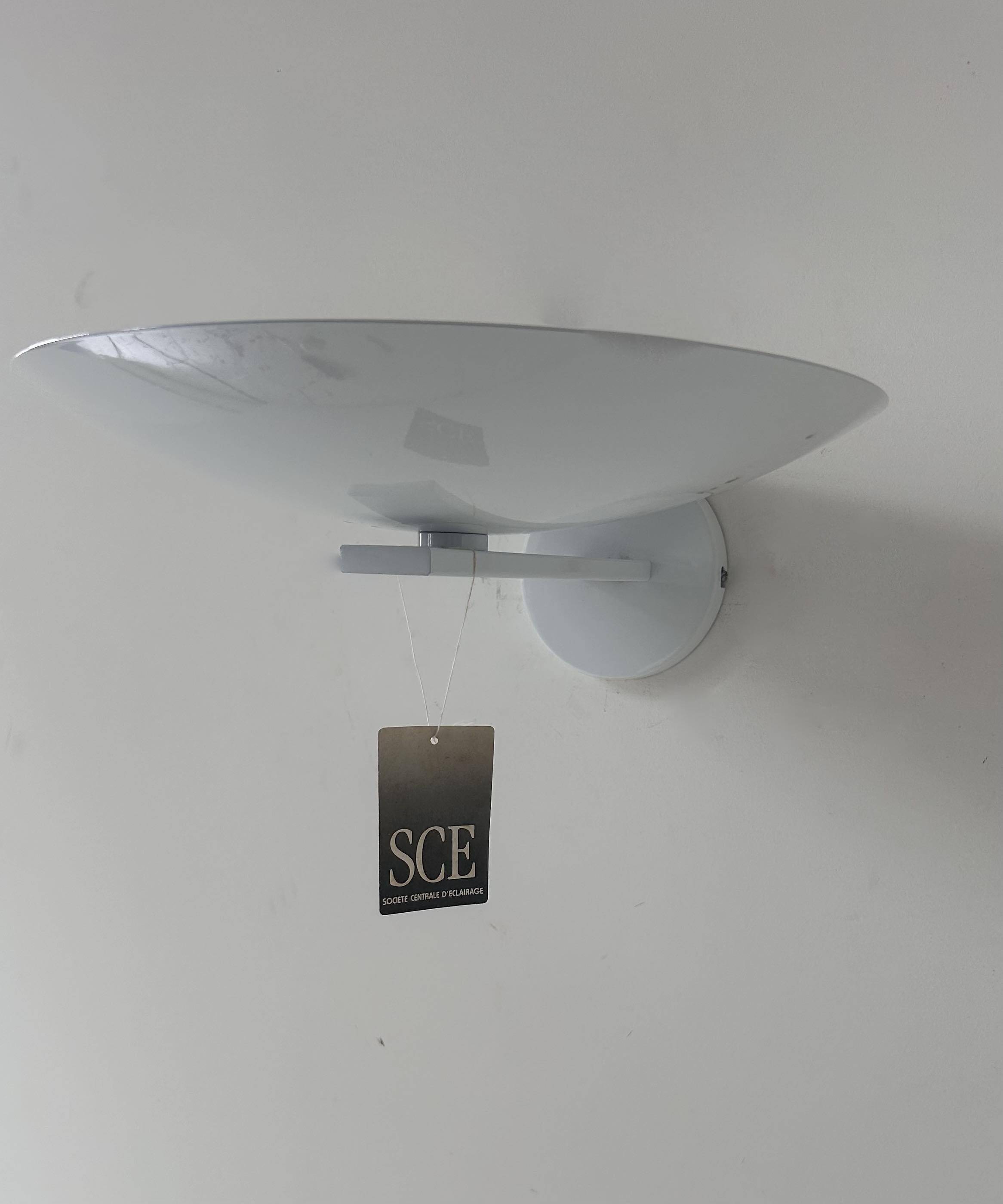 Pair of vintage wall lights, white lacquered metal, France 1970