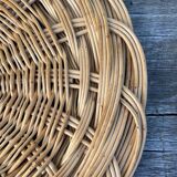 Plateau rond en rotin vintage