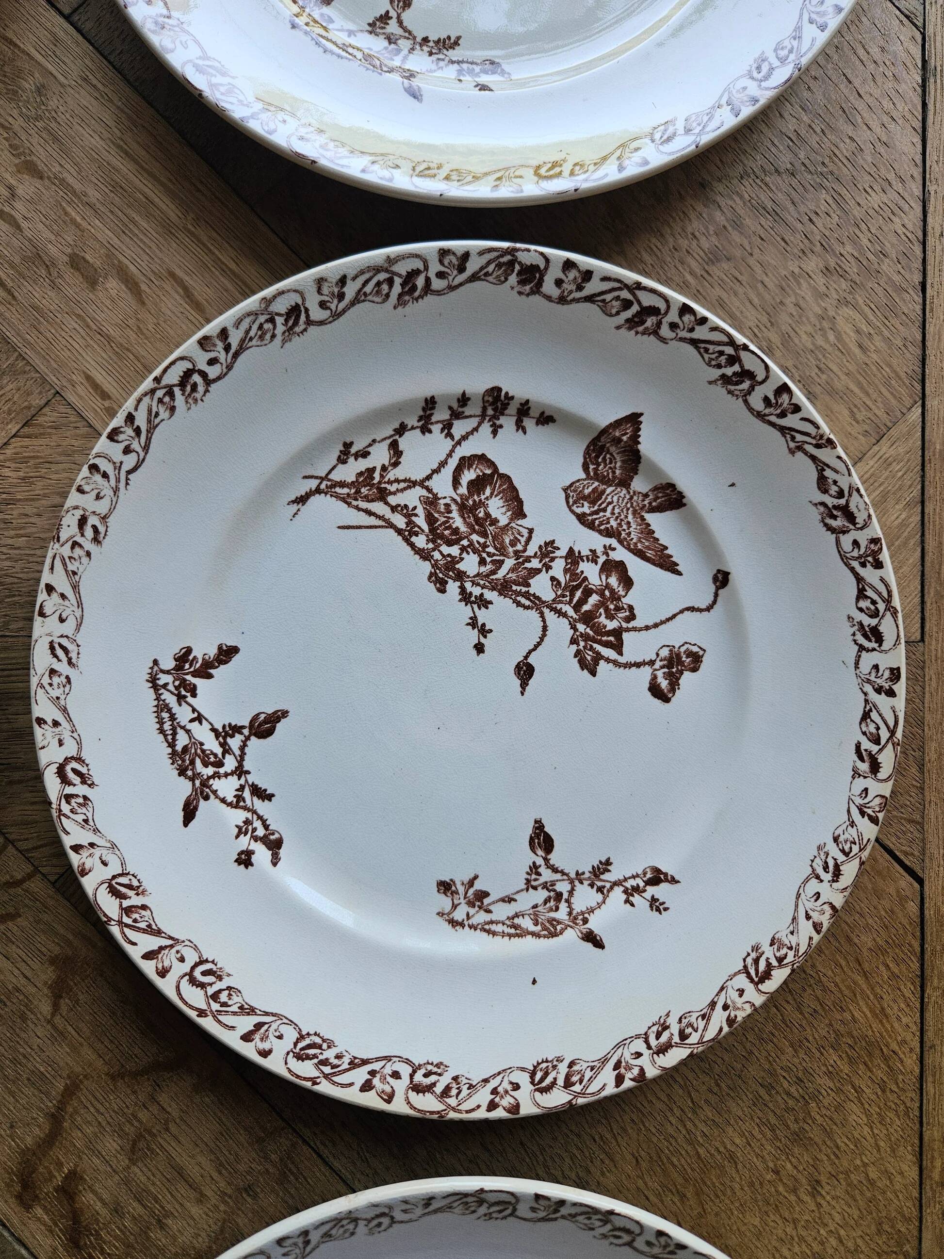 Ironstone dessert plates, poppies