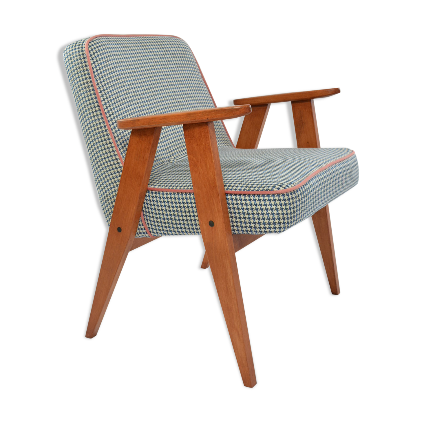 Fauteuil 366 pieds de poule bleu