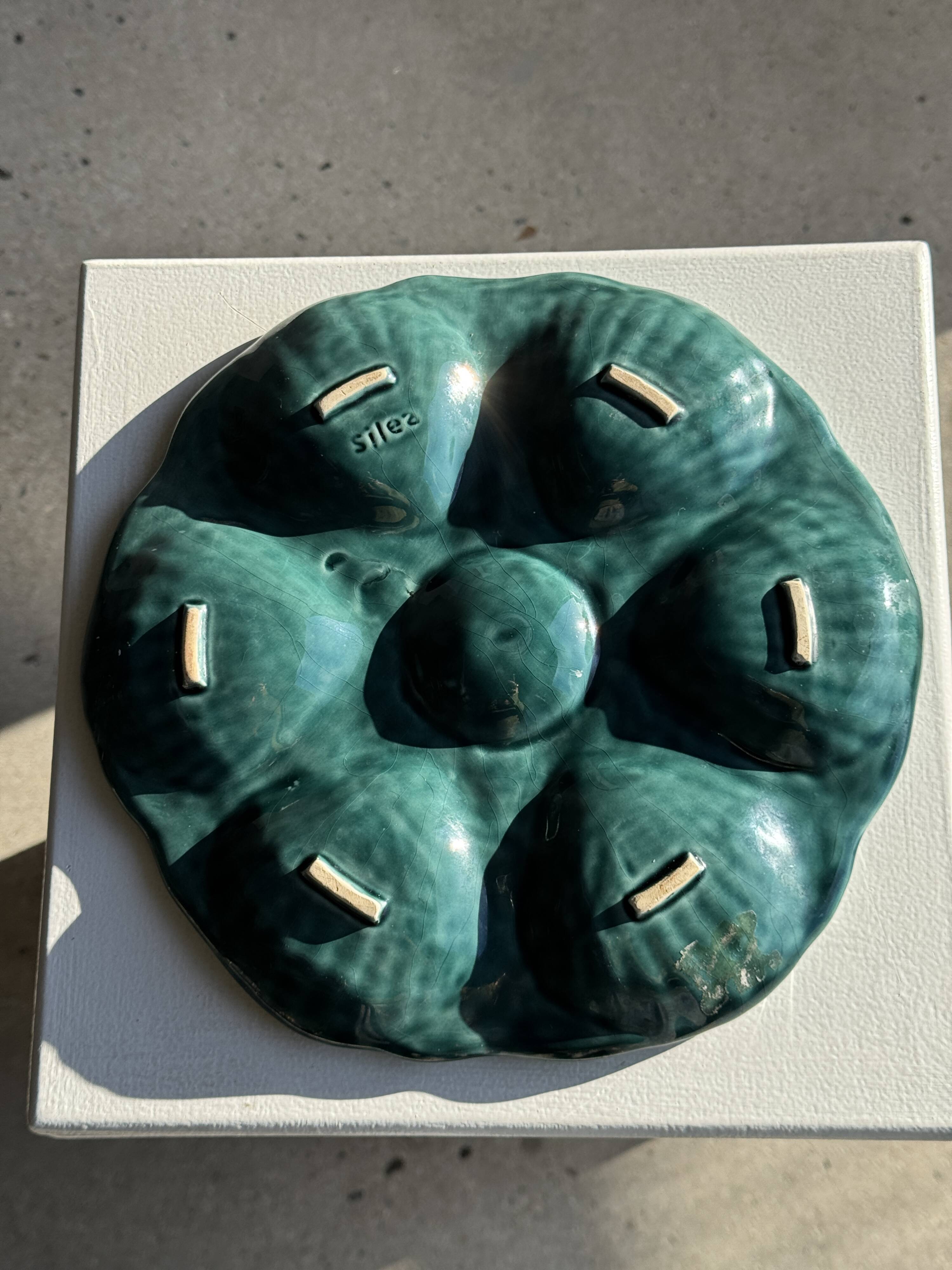 Plat à compartiment coquillages turquoise D28