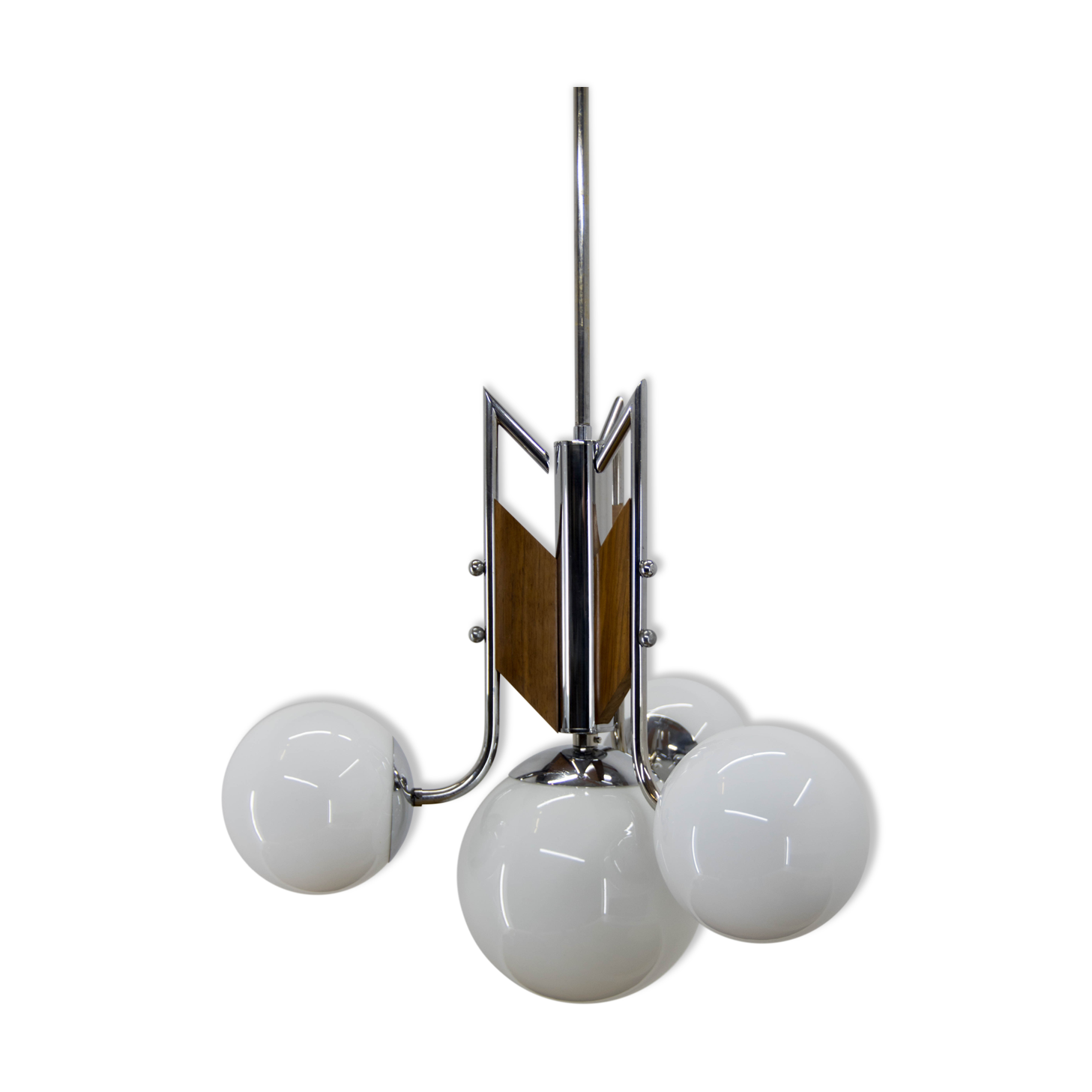 Wood and chrome functionalist chandelier, 1940s