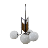Lustre en bois et chrome, années 1940