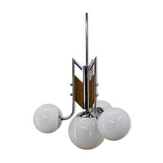 Wood and chrome functionalist chandelier, 1940s