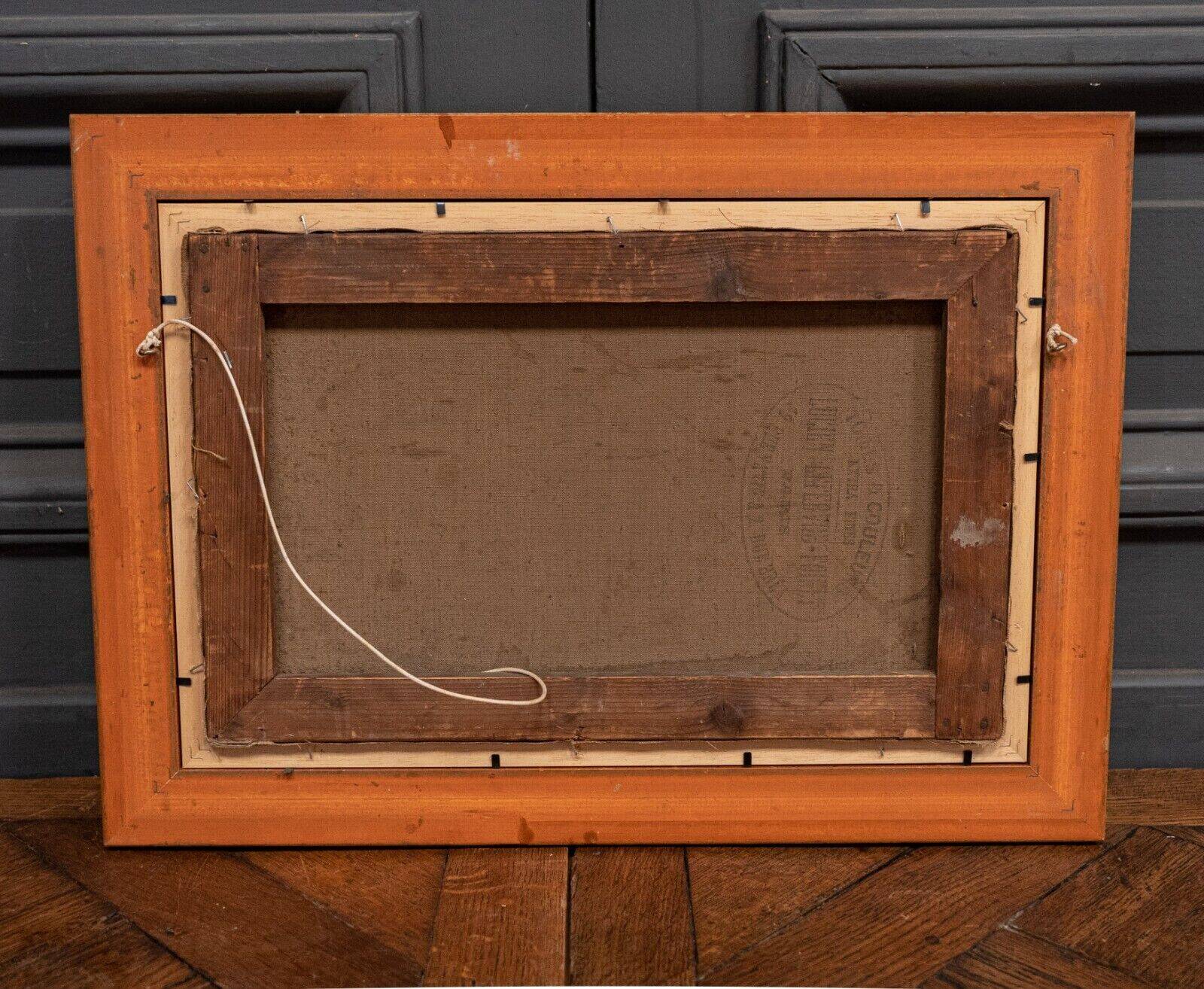 Oil on canvas seaside beach 1930 golden frame