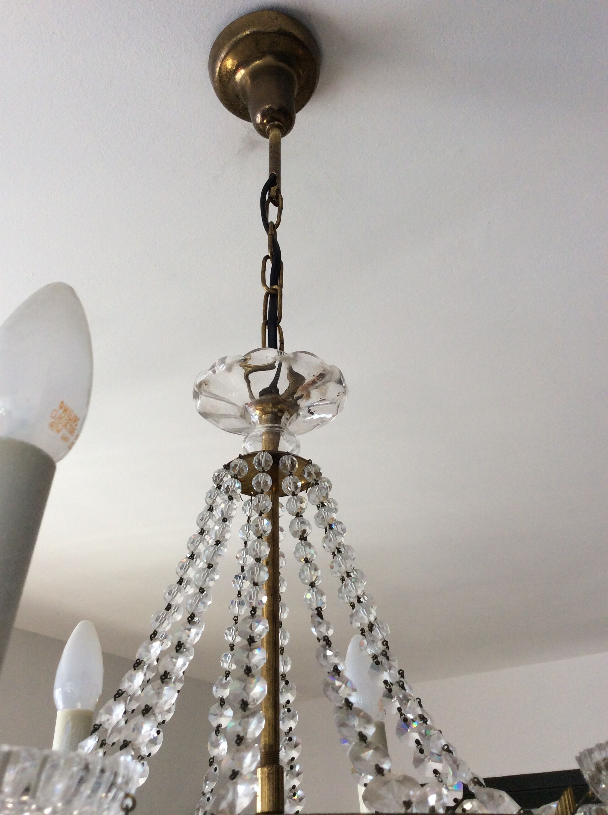 Old hot air balloon chandelier with crystal and bronze grapevines 9 fires
