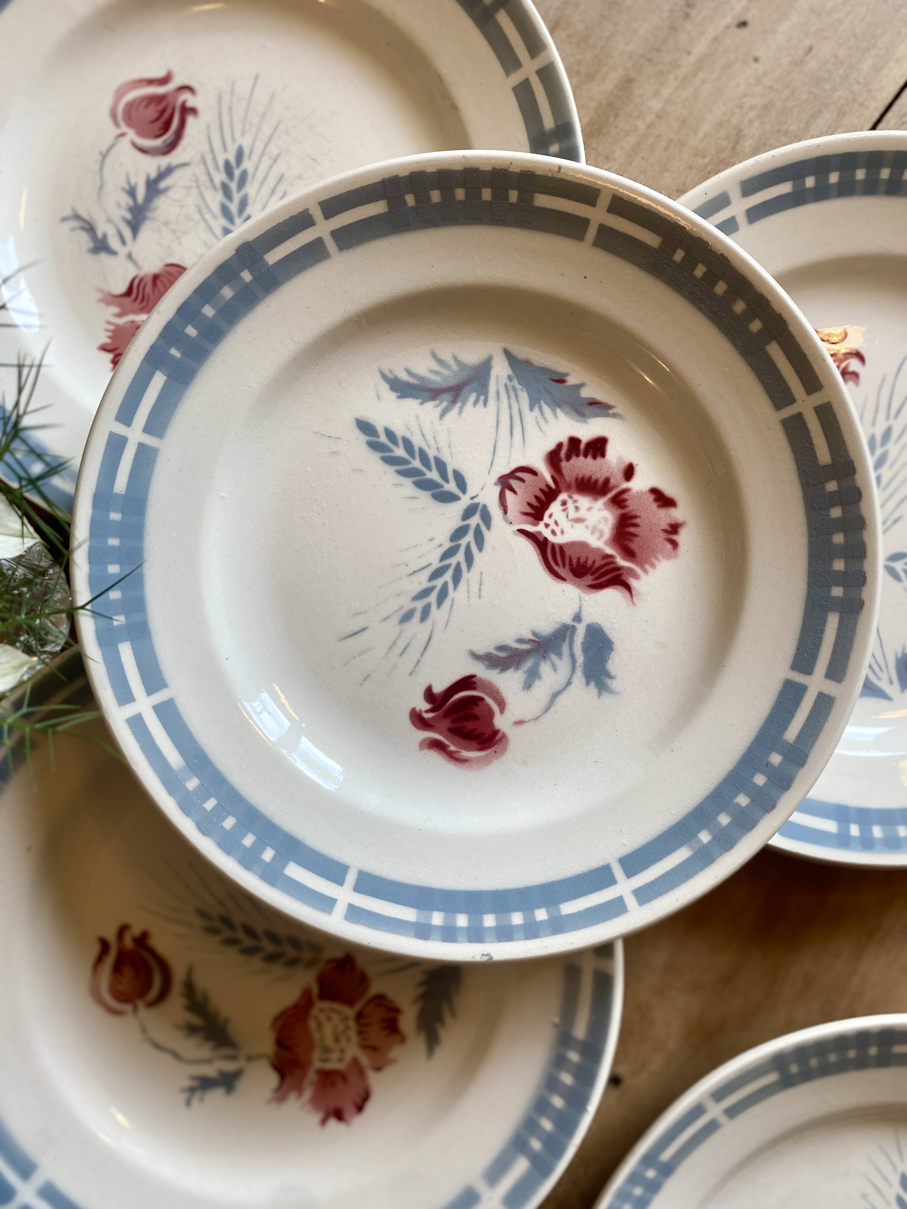 Lot de 6 assiettes plates vintages modèle Carole de la manufacture Digoin Sarreguemines