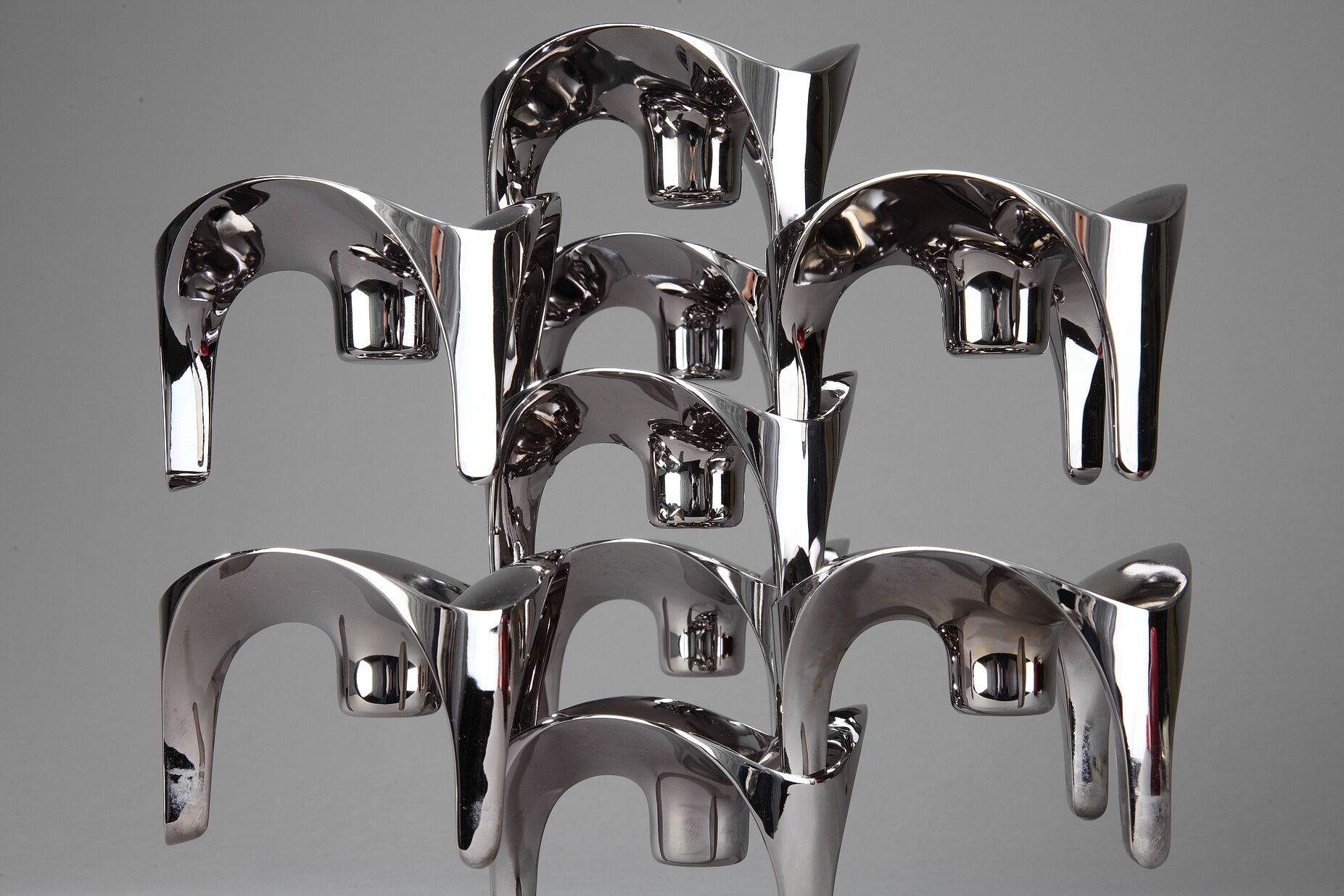 Set of 9 modular candle holders in chromed metal, nagel germany