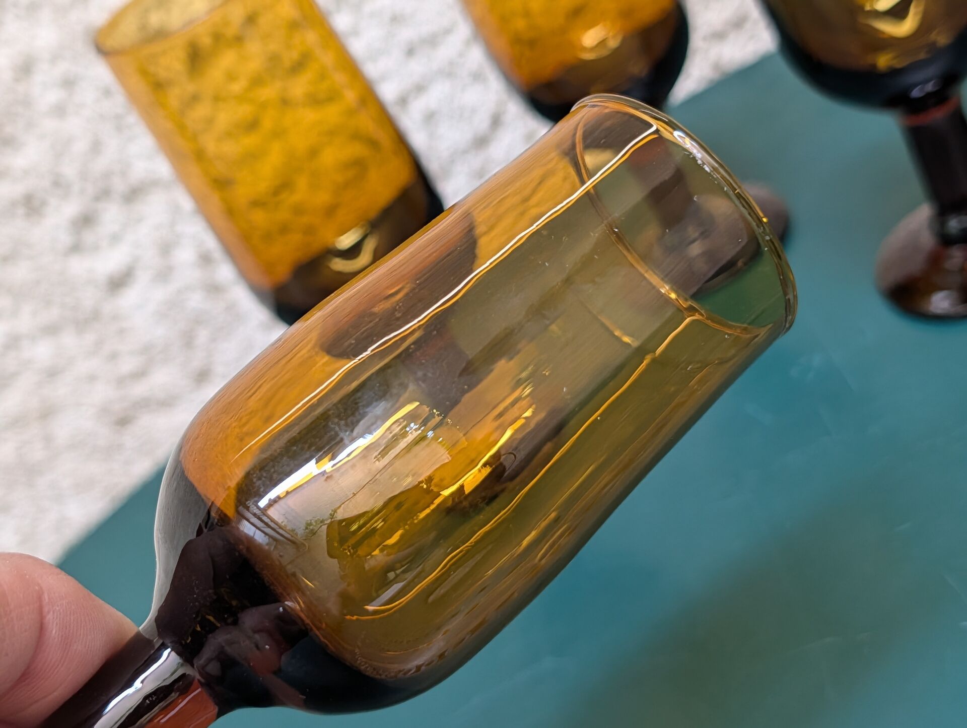 vintage amber footed glasses, 1970s